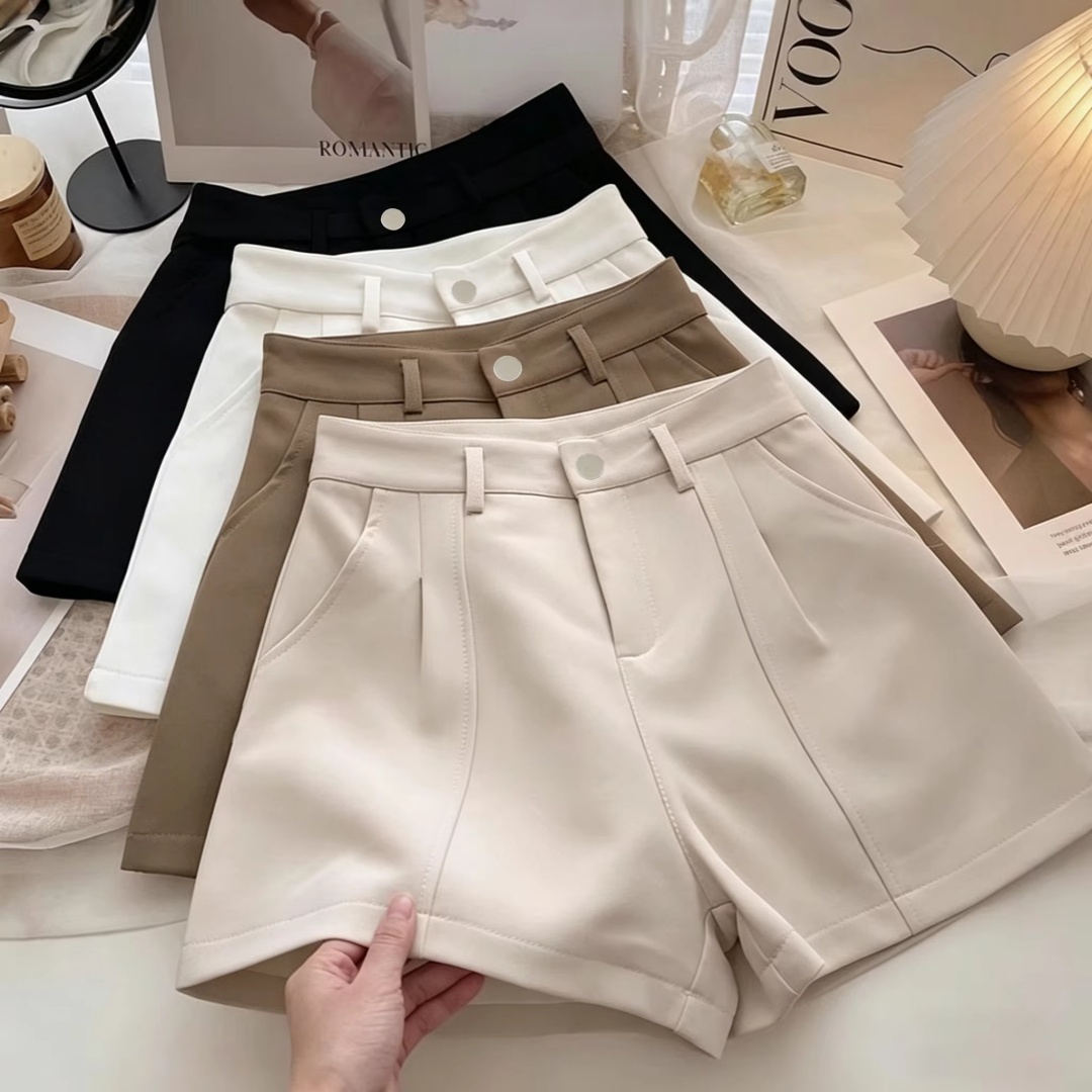 Street Fashion Plus Size - กางเกงขาสั้นทรงเอไลน์ลำลองสำหรับผู้หญิงไซส์ใหญ่ สไตล์ชิคสำหรับสาวออฟฟิศ ใส่ทำงานหรือเดินทางได้ วินเทจ เรียบง่าย เอวสูง