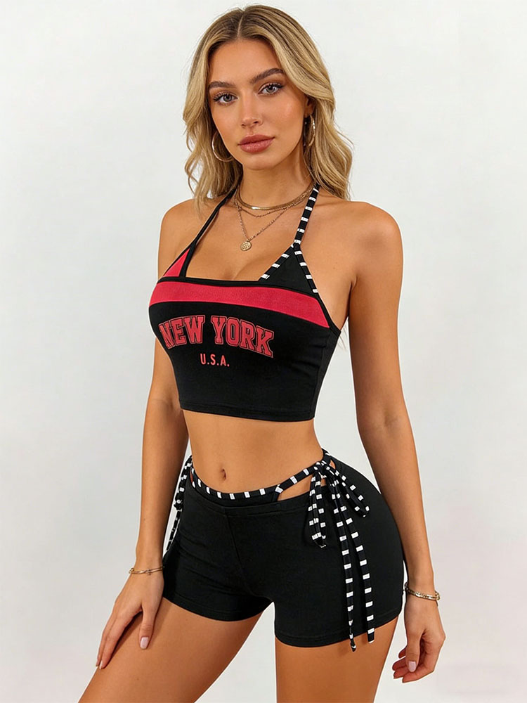Street Fashion New York 2026 - ชุดเซ็ต 2 ชิ้น สไตล์ Y2K แบบผูกคอ