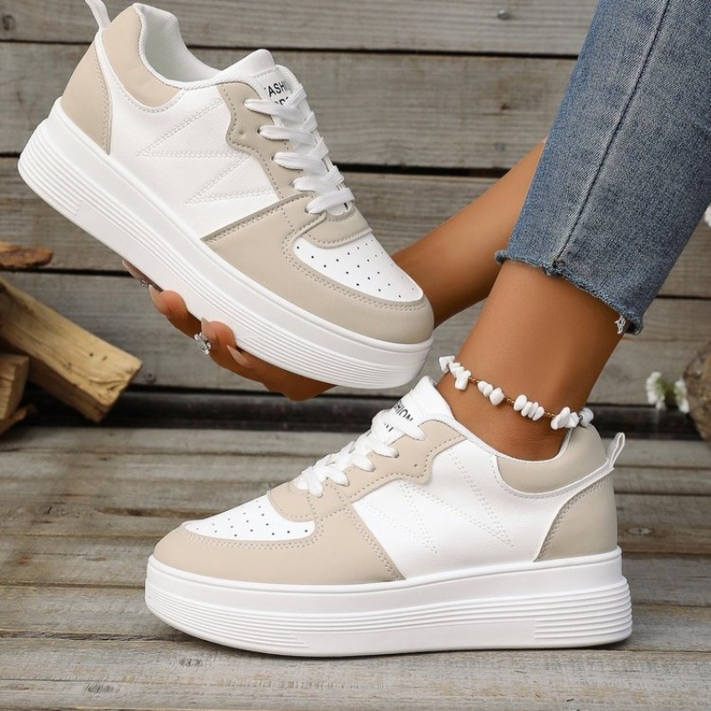 Chunky Sneaker Platform - รองเท้าผ้าใบส้นตึกทรงกลมสำหรับผู้หญิง แบบผูกเชือก ดีไซน์เรียบง่าย ระบายอากาศได้ดี เหมาะสำหรับใส่เดินเล่นกลางแจ้งทุกวัน