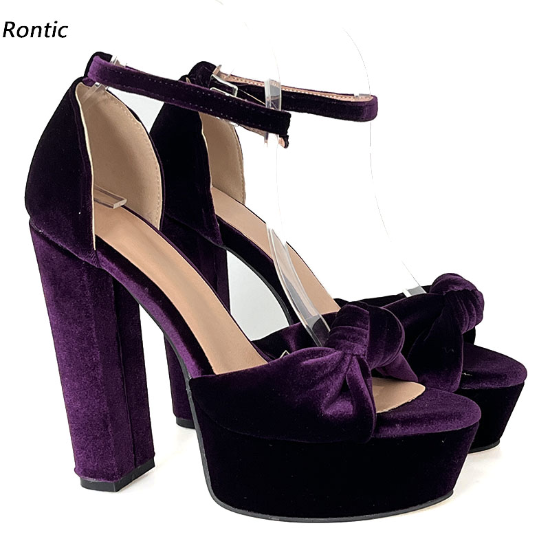 Chunky Sneaker Platform - Rontic Handmade ผู้หญิงแพลตฟอร์มรองเท้าแตะสายรัดข้อเท้า Chunky รองเท้าส้นสูงรอบ Toe
