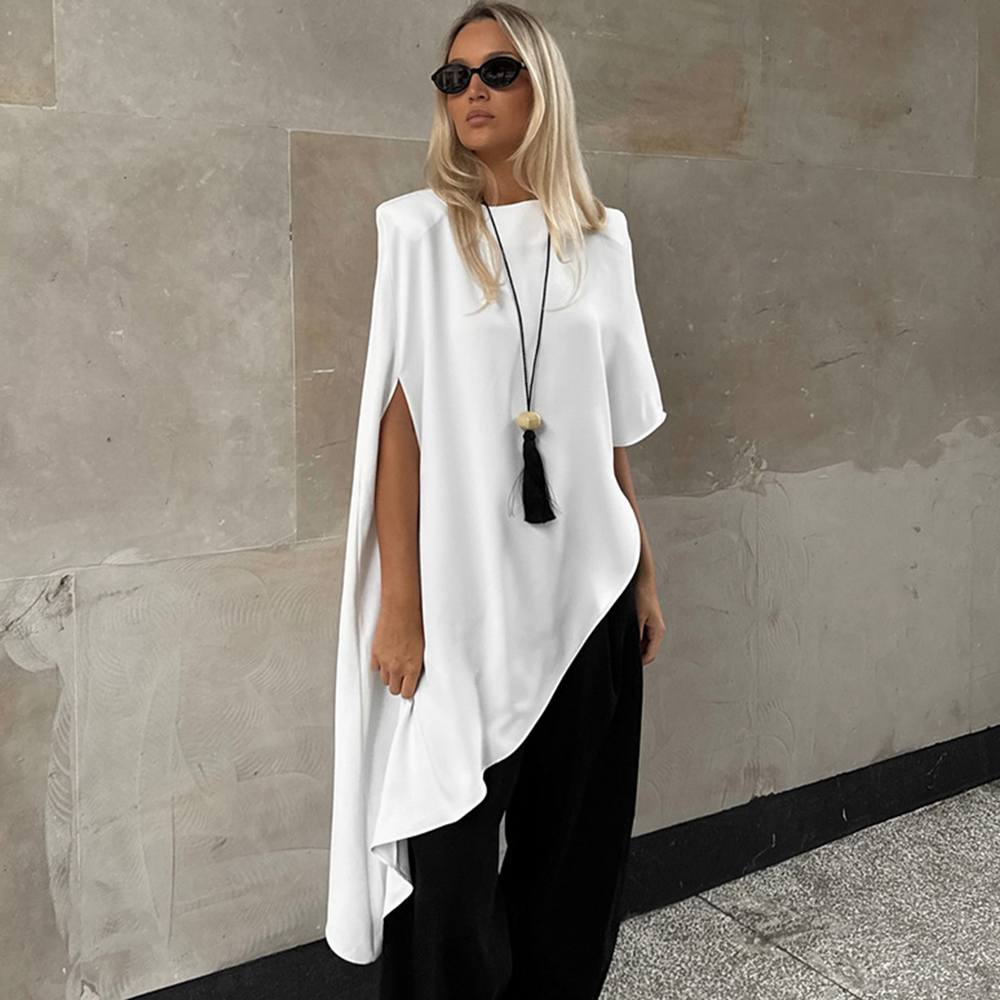 Street Fashion Look - BWQ แฟชั่นชุดเดรสสีขาวเซ็กซี่ไม่สมมาตรผ่าข้างหลวมๆ ชุดเดรสยาวสไตล์ไฮสตรีทหรูหราสำหรับงานปาร์ตี้ชุดเดรสฤดูร้อนของผู้หญิง