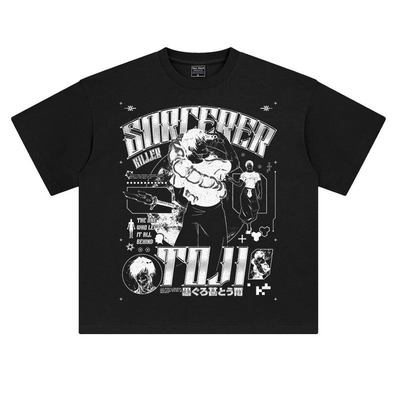 Street Fashion Model - เสื้อยืดลายกราฟิกโทจิ ฟุชิกุโระ จากเรื่องจูจุตสึ ไคเซ็น 26 Summer