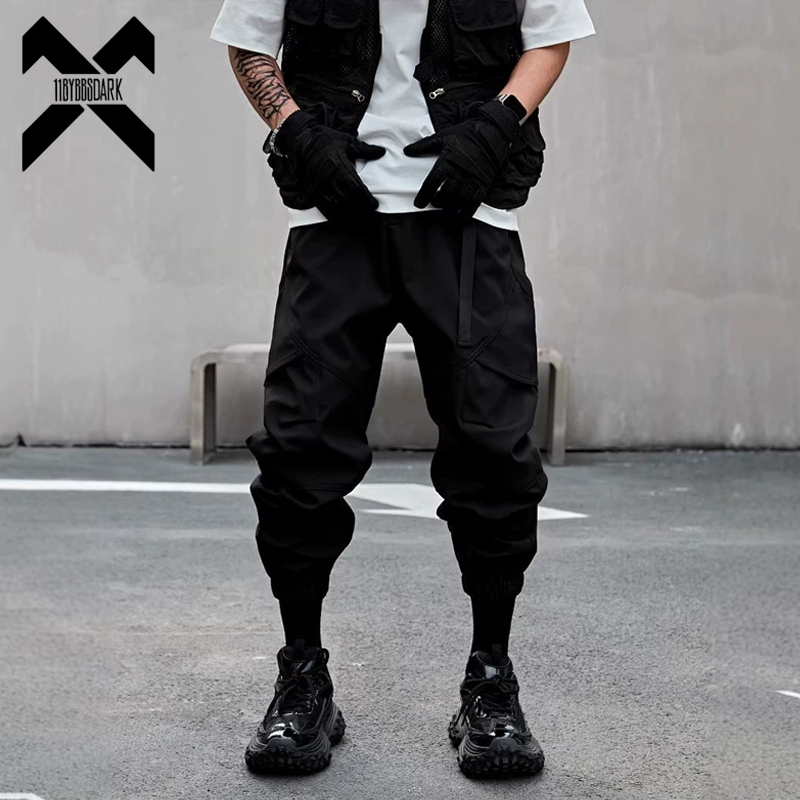 Techwear Pants Tactical - กางเกงจ็อกเกอร์ผู้ชายทรงแทคติคอล กางเกงคาร์โก้เทคแวร์ สไตล์ไฮสตรีท สีดำ กางเกงฮาเร็ม เอวยางยืด