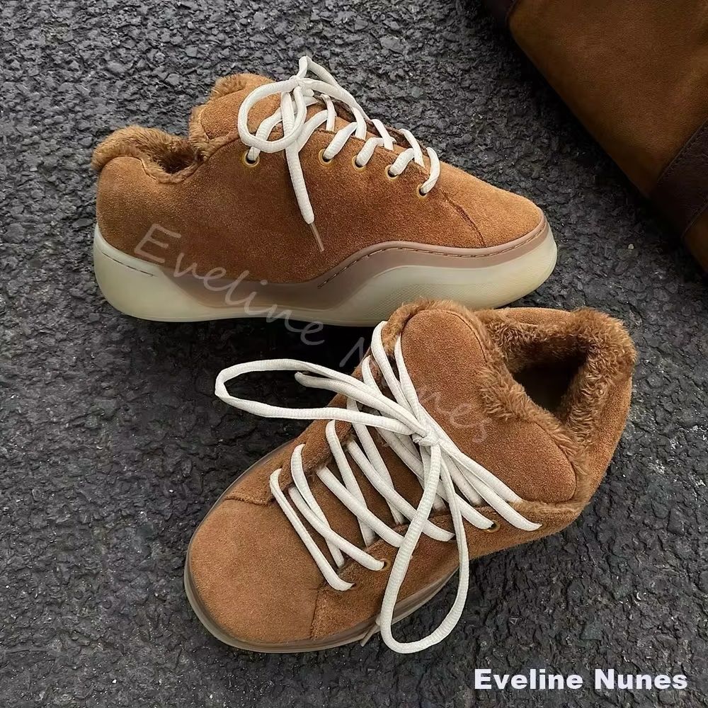 Street Fashion Online - รองเท้าบูทข้อเท้าแฟชั่นฤดูหนาวแบบสบายๆ สำหรับผู้หญิง/ผู้ชาย บุขนแกะหนานุ่ม อุ่น กันหิมะ รุ่นใหม่