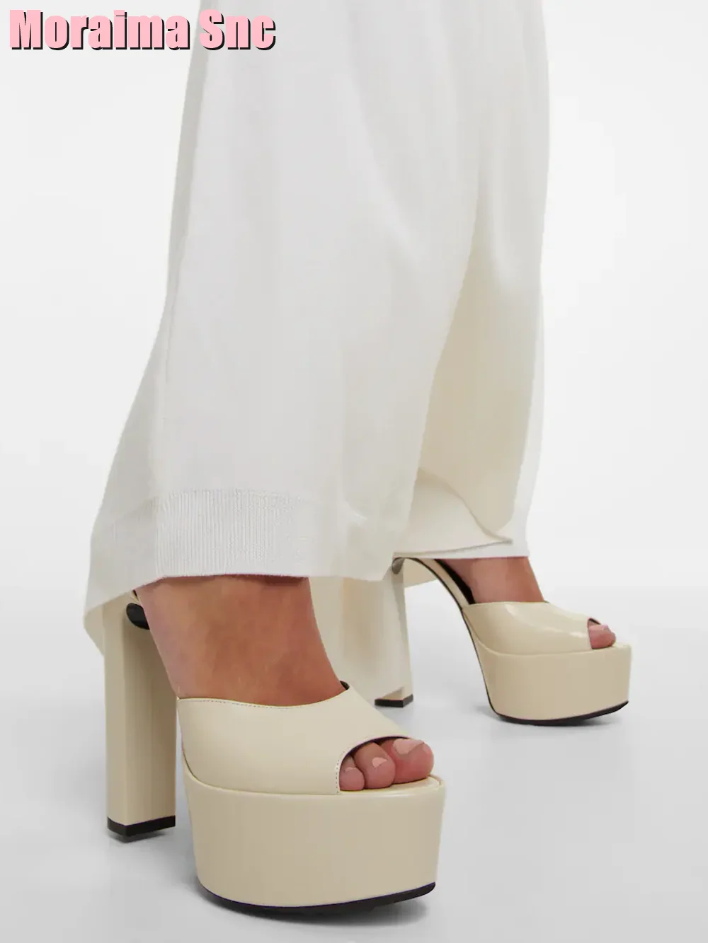 Chunky Sneaker Platform - รองเท้าแตะส้นตึกหนังสิทธิบัตรเปิดนิ้วเท้ารองเท้าผู้หญิงเซ็กซี่สายรัดข้อเท้าหนาและฤดูร้อนแฟชั่นส้นหนาใหม่ล่าสุดสีพื้นเรียบ