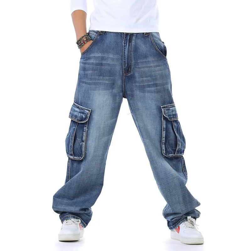 Street Fashion Guys - Mens Baggy กางเกงยีนส์ฤดูใบไม้ผลิและฤดูใบไม้ร่วงใหม่ FAT Guy ขนาดใหญ่แฟชั่น
