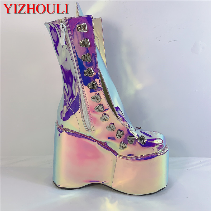 Street Fashion Model - Magic สีม่วง 12.5 ซม.แฟชั่น WEDGE Heel,Stage