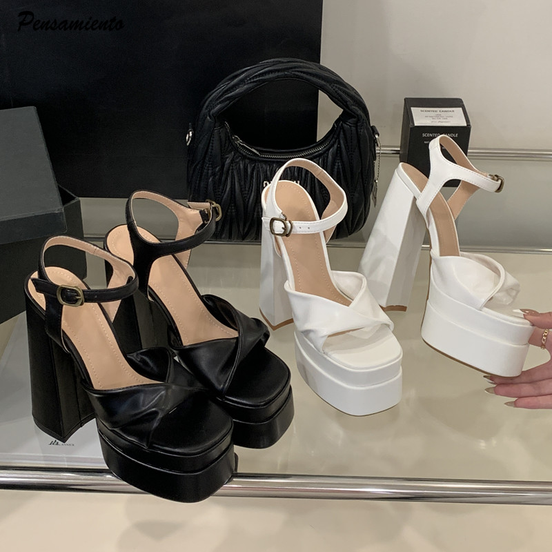 Chunky Sneaker Platform - สไตล์ดาวแฟชั่นคู่แพลตฟอร์มWedgesผู้หญิงGladiatorรองเท้าแตะฤดูร้อน 15 ซม.รองเท้าส้นสูงChunky Party Dressรองเท้ารองเท้าแตะ
