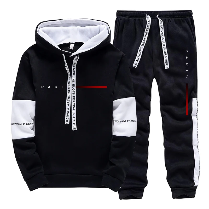 Fashion Streetwear - ชุดเซ็ตแฟชั่นปารีสสำหรับผู้ชาย เสื้อฮู้ดดี้และกางเกงวอร์ม สตรีทแวร์ ใส่ได้ทุกฤดู ลำลอง ใส่เล่นกีฬา
