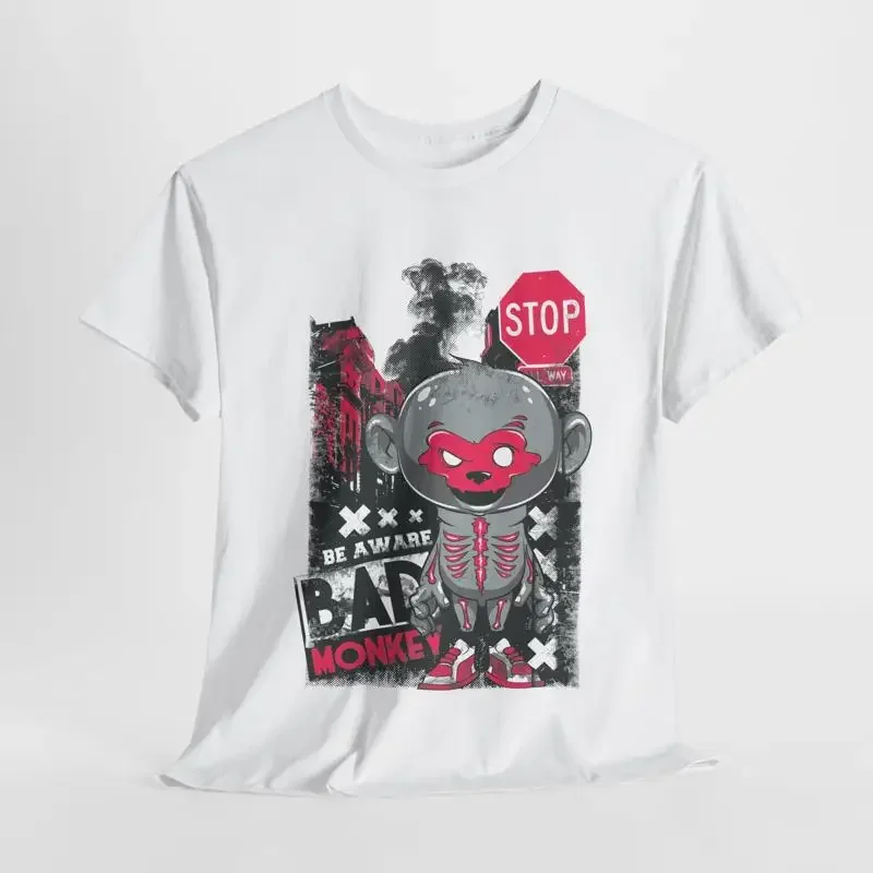 Street Fashion Urban - เสื้อยืดผู้ชายสไตล์ Urban Monkey สไตล์กรันจ์อาร์ต โดดเด่น แฟชั่นแนวสตรีท