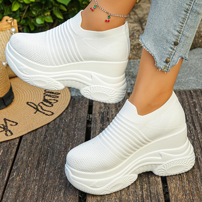 รองเท้าผ้าถักสีขาวสำหรับผู้หญิ - Chunky Sneaker Platform บทวิจารณ์และราคา