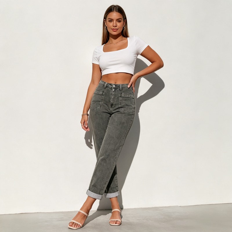 กางเกงยีนส์ทรงบานสไตล์อเมริกัน - Street Fashion Plus Size บทวิจารณ์และราคา