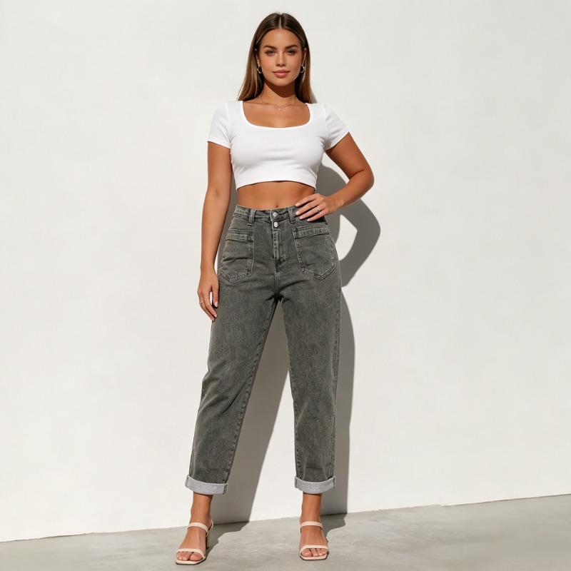 กางเกงยีนส์ทรงบานสไตล์อเมริกัน - Street Fashion Plus Size บทวิจารณ์และราคา