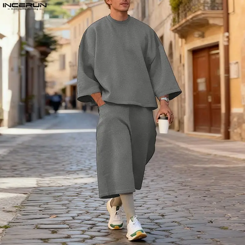 ชุดเซ็ตผู้ชาย INCERUN สีพื้น เ - Fashion Streetwear บทวิจารณ์และราคา