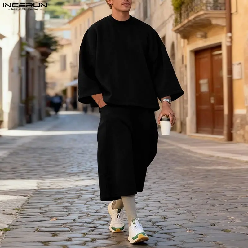 ชุดเซ็ตผู้ชาย INCERUN สีพื้น เ - Fashion Streetwear บทวิจารณ์และราคา