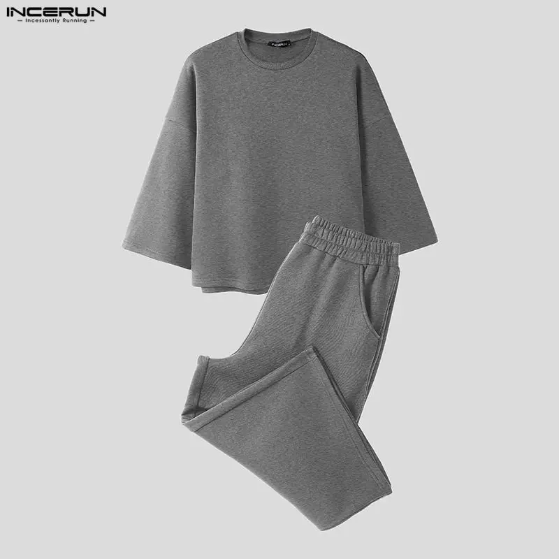 ชุดเซ็ตผู้ชาย INCERUN สีพื้น เ - Fashion Streetwear บทวิจารณ์และราคา