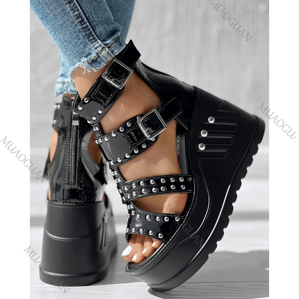 รองเท้าส้นหนาแบบเปิดนิ้วเท้าสี - Street Fashion Designer บทวิจารณ์และราคา
