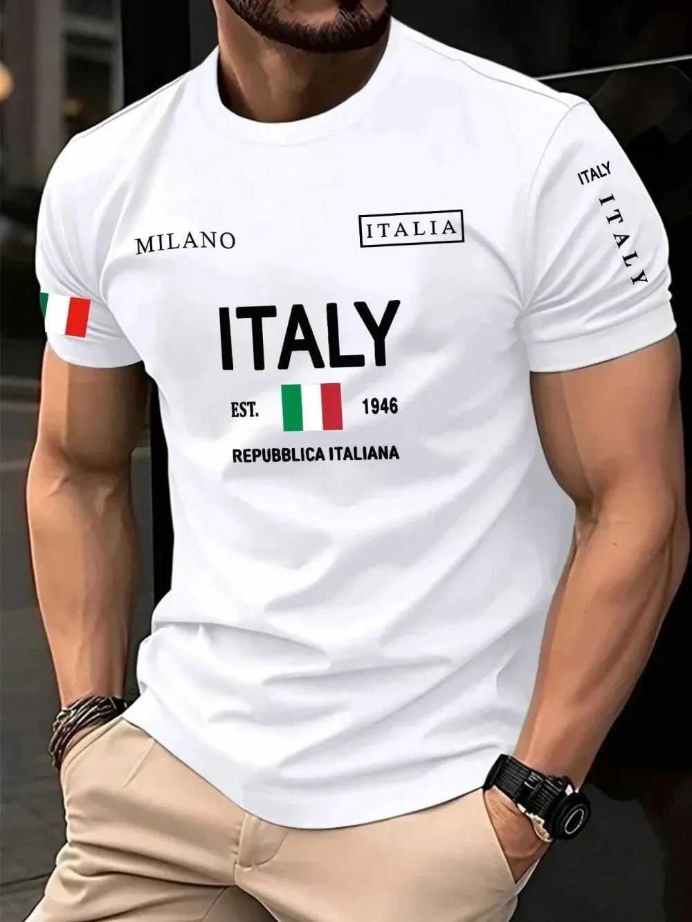 เสื้อยืดผู้ชายพิมพ์ลาย 3D สไตล - Street Fashion Of Milan บทวิจารณ์และราคา