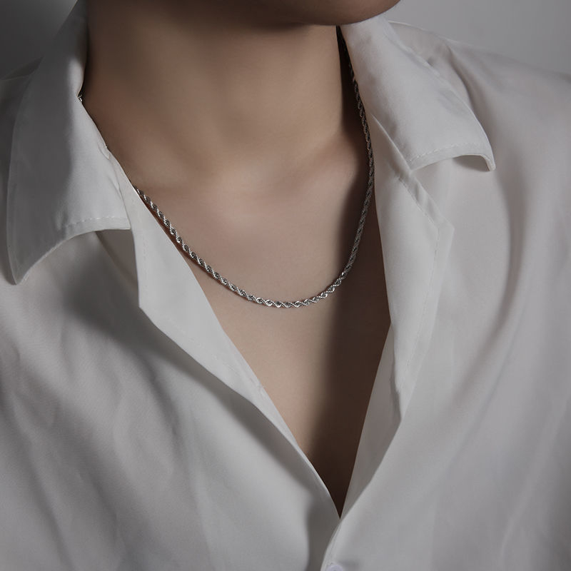 สร้อยคอเชือกเกลียวบางขัดเงาสำห - Street Fashion Guys บทวิจารณ์และราคา