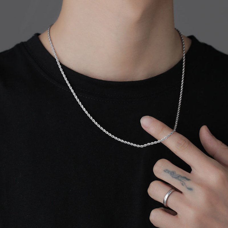 สร้อยคอเชือกเกลียวบางขัดเงาสำห - Street Fashion Guys บทวิจารณ์และราคา