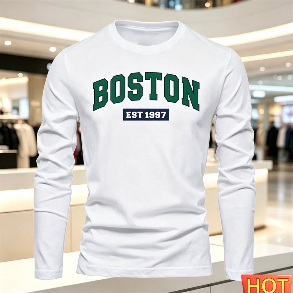 เสื้อยืดแขนยาวผู้ชายลายตัวอักษ - Fashion Streetwear บทวิจารณ์และราคา
