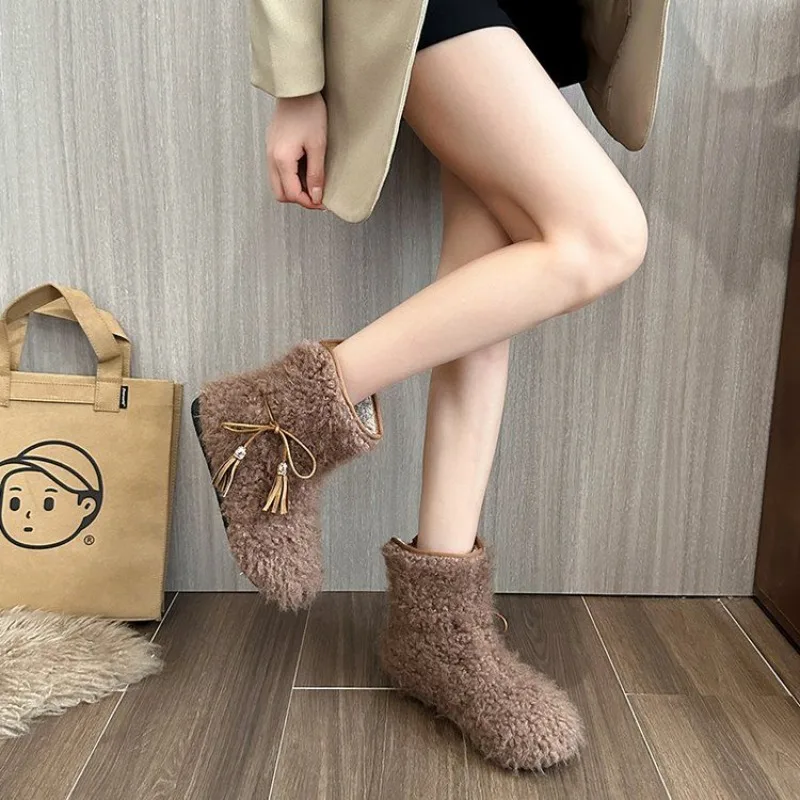 รองเท้าบูทหิมะผู้หญิงสีพื้นบุข - Street Fashion Online บทวิจารณ์และราคา