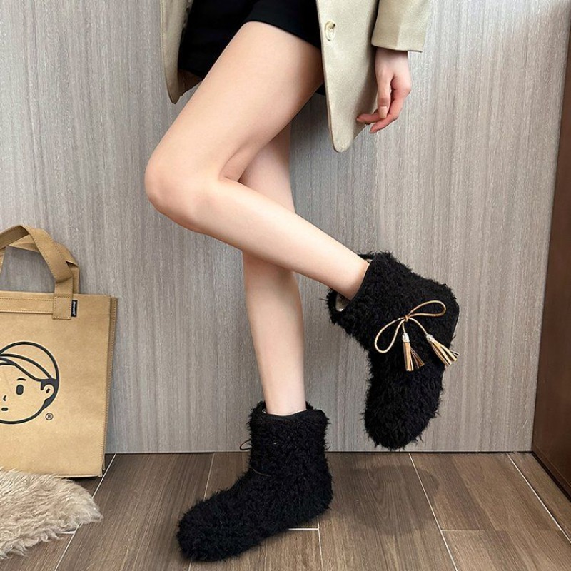รองเท้าบูทหิมะผู้หญิงสีพื้นบุข - Street Fashion Online บทวิจารณ์และราคา