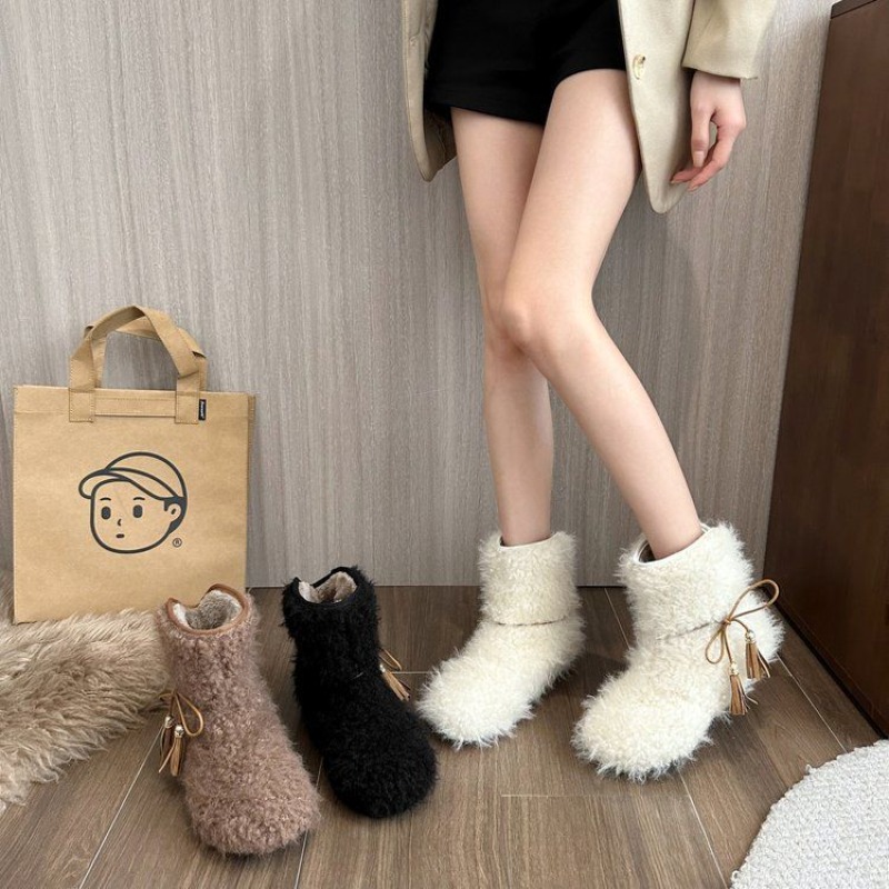รองเท้าบูทหิมะผู้หญิงสีพื้นบุข - Street Fashion Online บทวิจารณ์และราคา