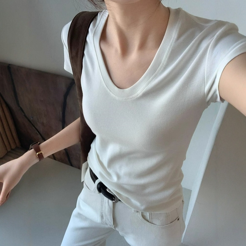 เสื้อยืดคอกลมแขนสั้นผู้หญิง ทร - Fashion Streetwear บทวิจารณ์และราคา