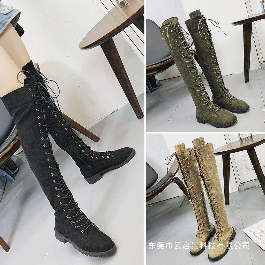รองเท้าบูทส้นแบนแบบผูกเชือกเหน - Street Fashion Plus Size บทวิจารณ์และราคา