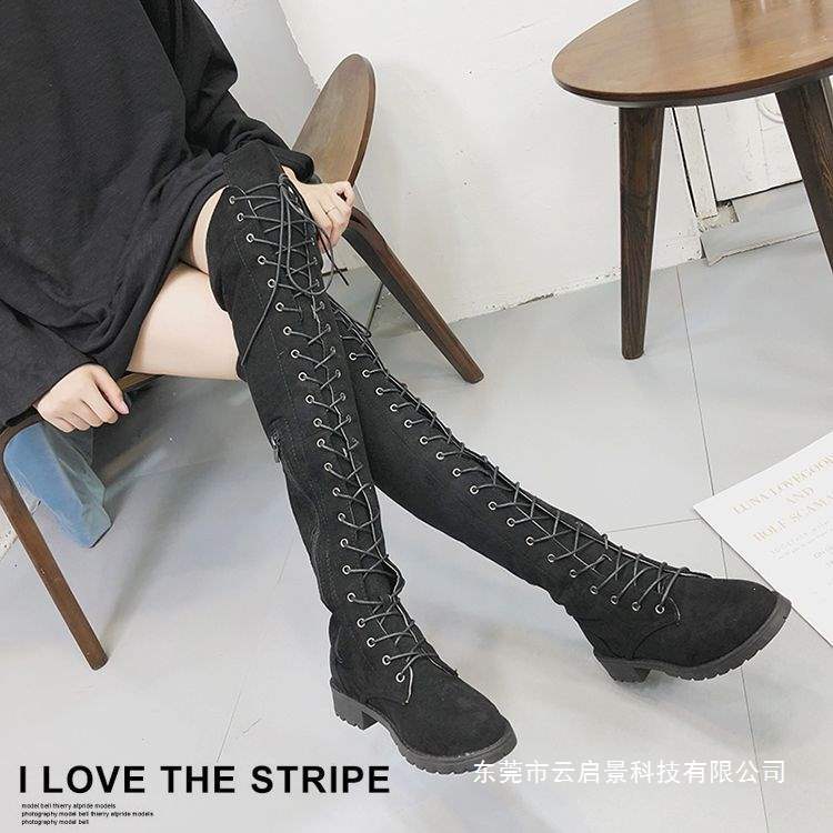 รองเท้าบูทส้นแบนแบบผูกเชือกเหน - Street Fashion Plus Size บทวิจารณ์และราคา