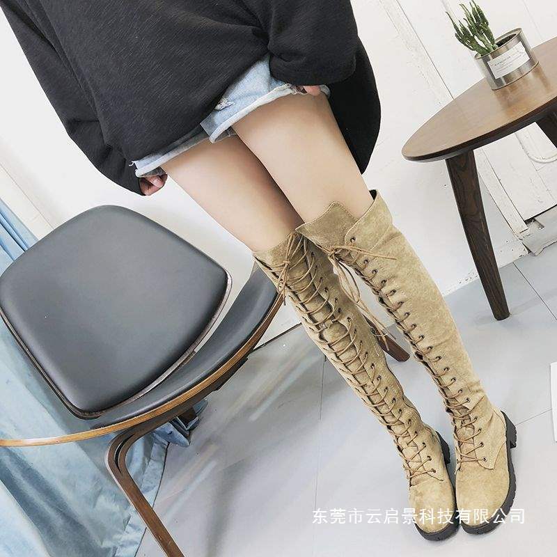 รองเท้าบูทส้นแบนแบบผูกเชือกเหน - Street Fashion Plus Size บทวิจารณ์และราคา