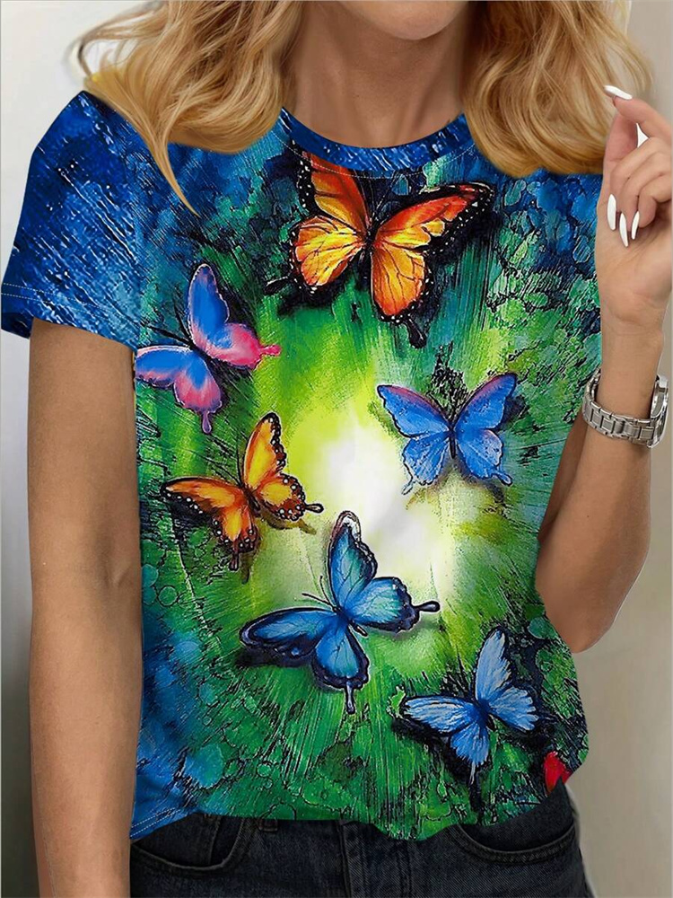 เสื้อยืดผู้หญิงลายผีเสื้อ ฤดูร - Street Fashion Urban บทวิจารณ์และราคา