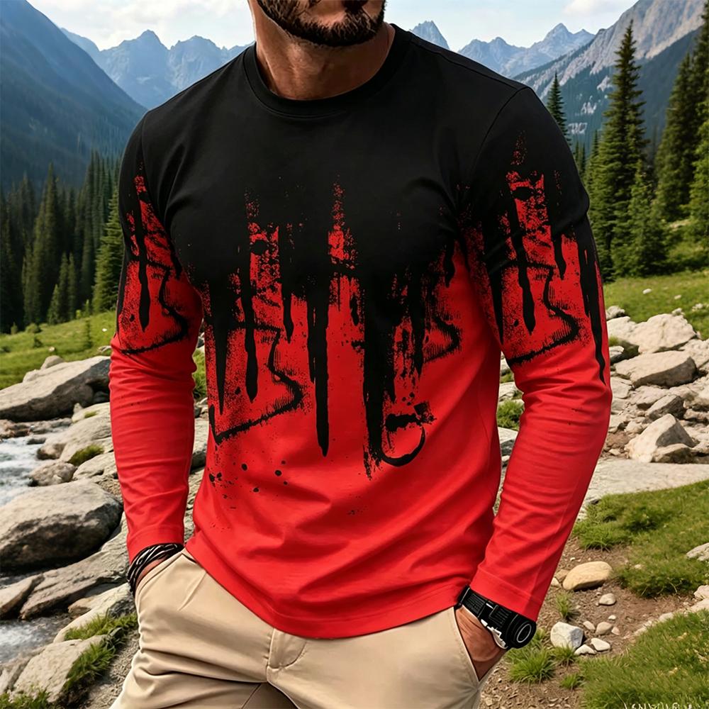 เสื้อยืดแขนยาวผู้ชายลายไล่เฉดส - Fashion Streetwear บทวิจารณ์และราคา