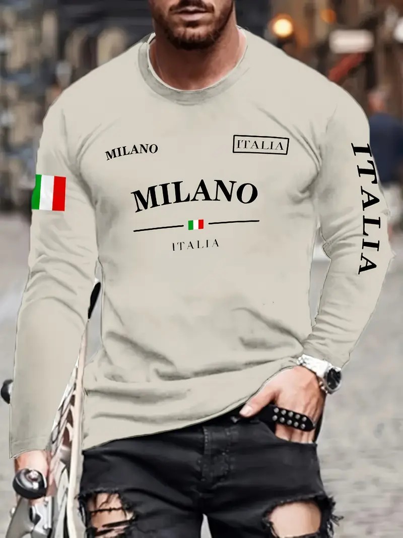 เสื้อยืดแขนยาวผู้ชาย ฤดูใบไม้ผ - Street Fashion Of Milan บทวิจารณ์และราคา